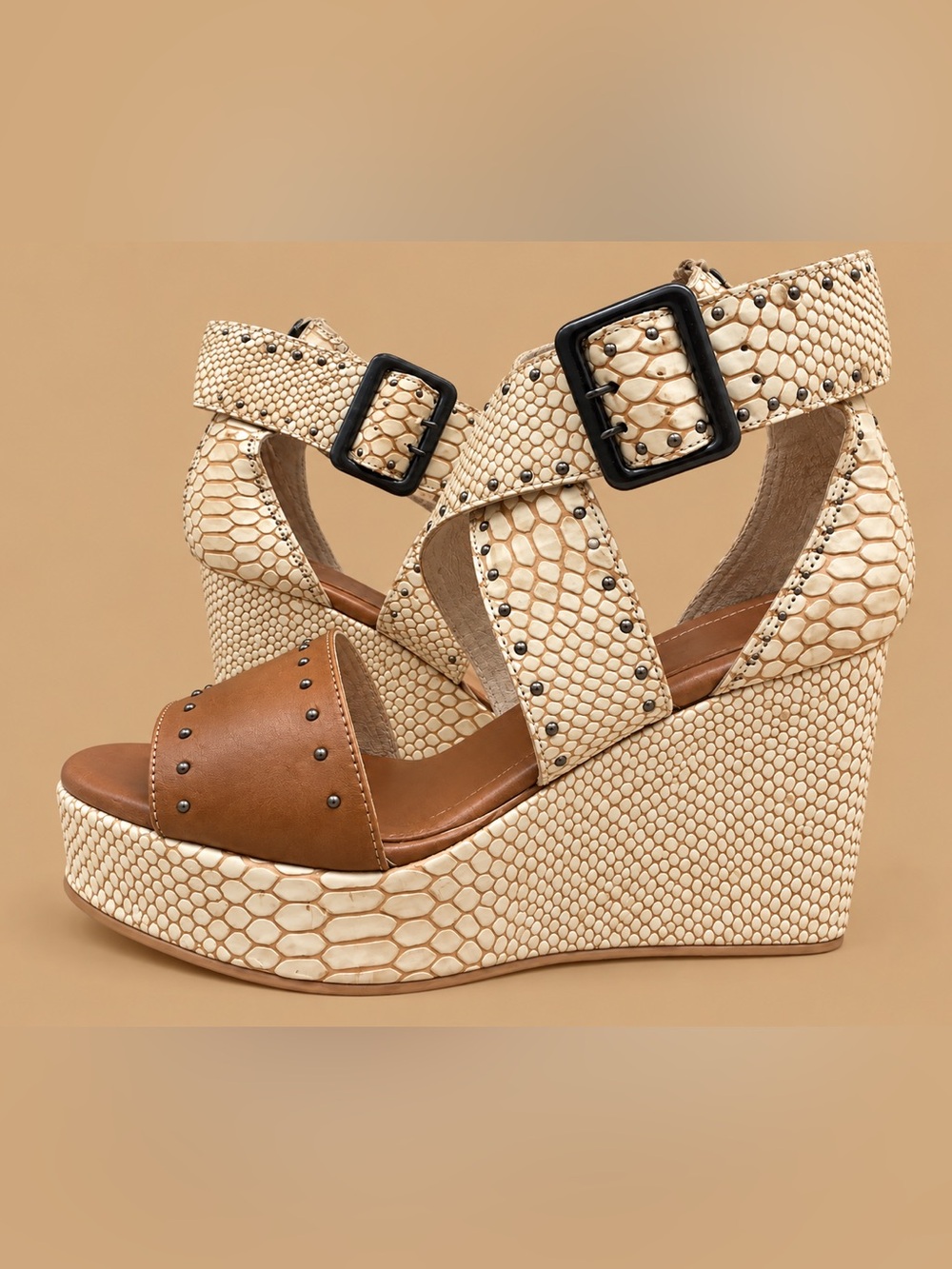 FREEBIRD Terra White Snake Multi Leather Platform Wedge Sandals Size 8
